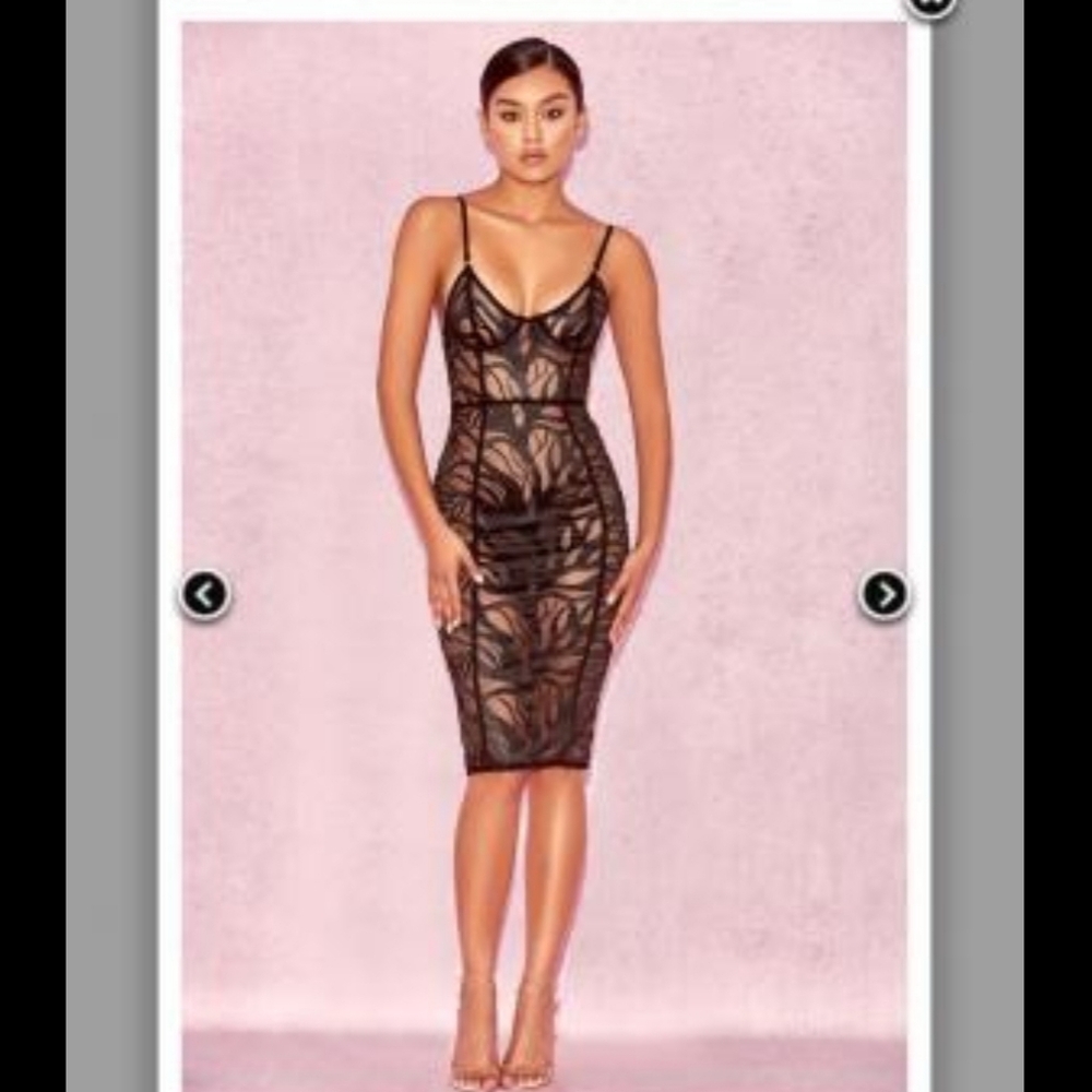 House Of CB Ricioblack & nude sheer tulle dress M